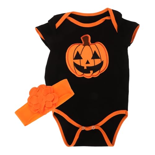 VALICLUD Kürbis-outfit Für Kleinkinder Orange Kurzärmeliger Body Einzigartiges Print-design Neugeborenen-halloween-kostüm Baby-mädchen/junge Strampler-set von VALICLUD