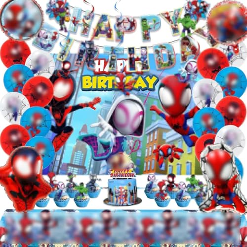 Spiderman Geburtstagsdeko 70 Stück Spiderman Tortendeko Set, Folienballon, Latexballons, Banner, Tischdecke, Hintergrundtuch, Cupcake Topper, Kuchentopper, Hängewirbel von ZYZYZK