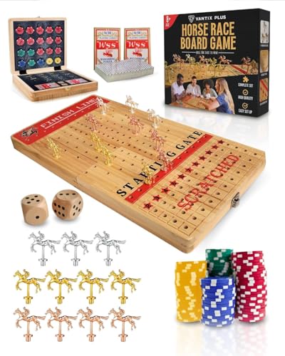 Pferderennspiel | Faltbares Pferderennen Brettspiel für Familie | Pferderennen Brettspiel mit Stauraum | Pferderennen Spiel mit Würfeln | Familienrennspiele | Pferderennen Spiel Set | Spannende von VANTIX PLUS