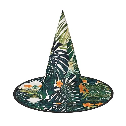 VANTUT 2 x tropische Sommer-Hawaii-Blume, Palmenblätter, Halloween-Hexenhut für Damen, breite Krempe, faltbar, spitz, Kappe für Halloween-Party von VANTUT