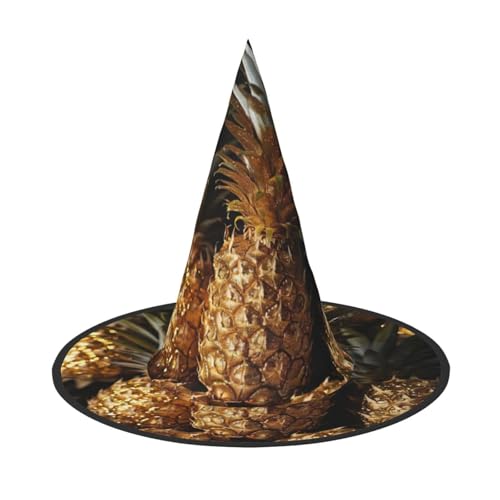 VANTUT Halloween-Hexenhut für Damen, breite Krempe, faltbar, spitz, goldfarben, glitzernd, Ananas, Obst, 2 Stück von VANTUT