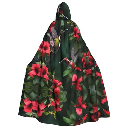 VANTUT Kolibris Rote Blumen Hibiskus Uni Kapuzenmantel für Erwachsene, leichter Mantel für Halloween, Cosplay-Kostüme von VANTUT