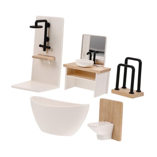 VANZACK 5 Stück Maßstab Realistisches Puppenhaus Badezimmer mit Badewanne Toilette Mini Waschbecken Duschkabine und Handtuchhalter für Kreatives Rollenspiel VANZACK 5 Stück Maßstab Realistisches Puppenhaus Badezimmer mit Badewanne Toilette Mini Waschbecken Duschkabine und Handtuchhalter für Kreatives Rollenspiel von VANZACK