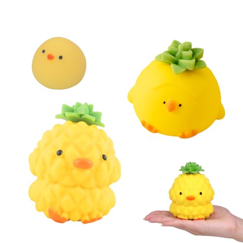 VARKAGE 3 Stück Quetschtiere Anti Stress, Squishy Ananas Stressbälle, Sinnesdruckspielzeug, Niedliche Enten und Huhn-Squishy-Fidget-Spielzeuge für Kinder und Erwachsene Als Partygeschenke von VARKAGE