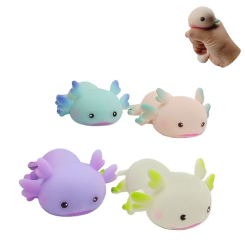 VARKAGE 4 Stück Axolotl Spielzeug, Animagic Axolotl, Axolotl, Stress Spielzeug, Glitzer Axolotl Squeeze Spielzeug, Squishy Sensorische Stress Axolotl Spielzeug für Kinder und Erwachsene von VARKAGE