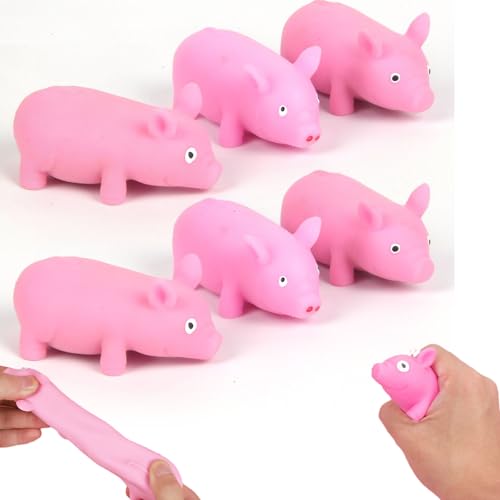 VARKAGE 6 Stück Schweine Quetschspielzeug, Squishy Squeeze Spielzeug, Kreatives Dekompressions Rosa Schweinchen Spielzeug, Stressspielzeug Schwein, Anti Stress Spielzeug für Erwachsene und Kinder von VARKAGE