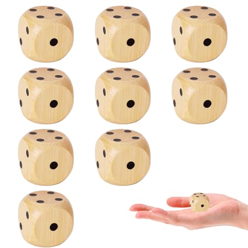 VARKAGE 9 Stück Holz Würfel Groß, 30mm Spielwürfel Groß, Holzwürfel Groß für Unterricht Brettspielekartenspiel Partyspiele Ubehör von VARKAGE