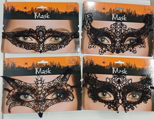 VARZI Halloween-Maske für Damen, sortiert – Masken aus schwarzer Spitze, 4 elegante Designs für Partys, Verkleidungen und Horror-Kostüme VARZI Halloween-Maske für Damen, sortiert – Masken aus schwarzer Spitze, 4 elegante Designs für Partys, Verkleidungen und Horror-Kostüme von VARZI