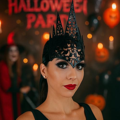 VARZI Krone mit böser Königin, schwarz, elegantes Accessoire für Kostüme, Cosplay, Halloween und Mottopartys VARZI Krone mit böser Königin, schwarz, elegantes Accessoire für Kostüme, Cosplay, Halloween und Mottopartys von VARZI