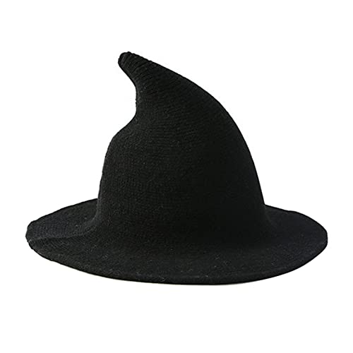 VASANA Moderne Mode Halloween Hexe Spitze Hut Faltbare Breite Krempe Spire Strickmütze Zauberer Hut für Frauen Mädchen Halloween Weihnachten Party Kostüm (Schwarz) von VASANA