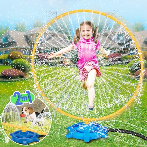 VATOS 2 IN 1 Wassersprinkler für Kinder mit rotierenden Sprühdüsen Befestigt an Gartenschlauch, Sommer draußen Rasen Hinterhof Spielzeug für Kleinkinder im Freien Sprinkler Spiele Familie Spielen von VATOS