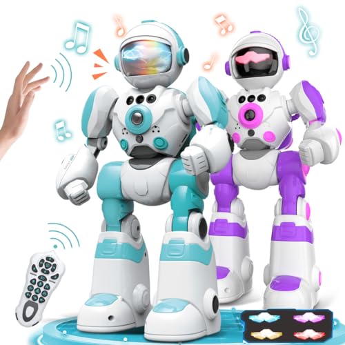 VATOS 2PCS Ferngesteuertes Roboter Spielzeug für Kinder, RC-Roboter mit Sprachwechsler und Rekorder, programmierbare Handbewegung vom Typ C zum Aufladen, Geschenk für Jungen und Mädchen, BG1538 von VATOS