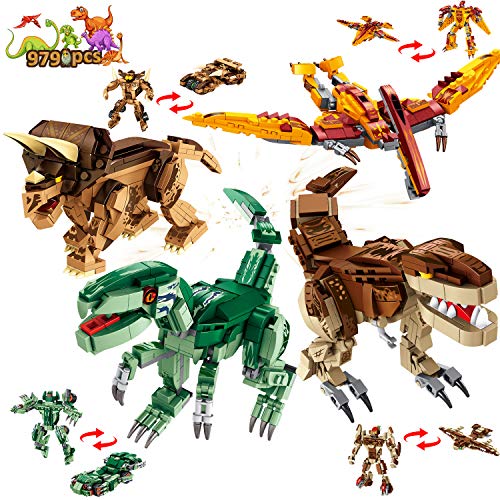 Vatos Dinosaurier-Bauspielzeug für Jungen: 979 Teile, Baustein-Set, 12 Modelle für Kinder, Alter 5, 6, 7, 8, 9, 10, 11, 12 Jahre, Tyrannosaurus, Figuren, Geschenke, Party-Set von VATOS