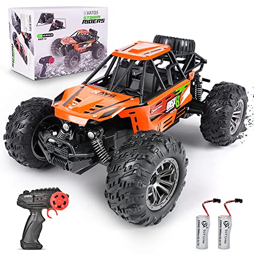 VATOS Ferngesteuertes Auto, 2,4 GHz 1:16 RC Auto Monster Truck Fernbedienung Auto 2WD Offroad RC Fahrzeug 15km/h Geländegängig RTR LKW Spielzeug mit 2 Akku für Kinder Jungen Mädchen ab 4 5 6 7 8 Jahre von VATOS