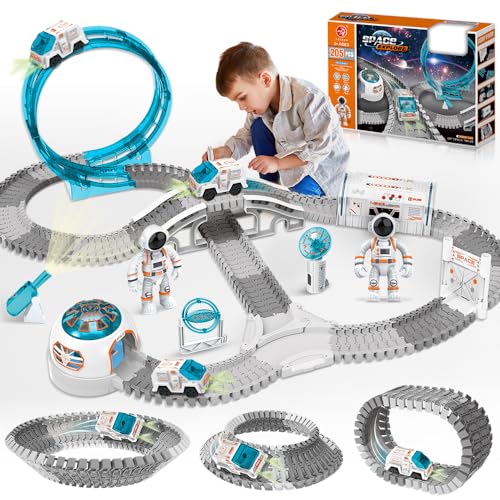 VATOS Raum Rennstrecken Track Spielzeugautos für Kinder, 205 pcs Konstruktion Rennstrecken mit 1pcs Auto und Flexible Track Set erstellen Geschenke für 3 4 5 6 Jahre alt Jungen Mädchen von VATOS