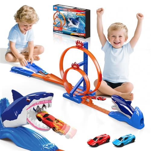 VATOS Rennstrecken Spielzeugauto Set für Kinder, Hai Spielzeug Autorennbahn mit 2 Rennwagen & 2 Looping Track, Springspiel Hai Katapult Stuntbahn, Spielzeug Geschenk für Jungen ab 3 4 5 6 7 8 Jahre VATOS Rennstrecken Spielzeugauto Set für Kinder, Hai Spielzeug Autorennbahn mit 2 Rennwagen & 2 Looping Track, Springspiel Hai Katapult Stuntbahn, Spielzeug Geschenk für Jungen ab 3 4 5 6 7 8 Jahre von VATOS