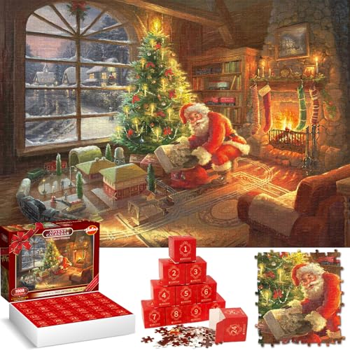 VATOS Weihnachts Adventskalender Puzzle 2024: 1008 Teiliges Puzzle Adventskalender für Erwachsene und Kinder, 24 Tägiges Countdown Kalender Puzzle mit dem Weihnachtsmann Spiele Spielzeug Geschenke von VATOS