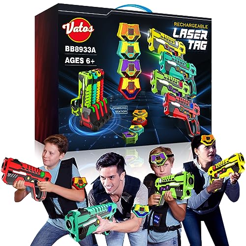 VATOS Wiederaufladbares Laser Tag Set –4 Pack Lasertag mit Empfängern für Kinder Erwachsene, 2.4GHz Daten-Sync-Anzeige Spiel, Infrarot Spielzeug Alter 6-12+ Jungen Mädchen von VATOS