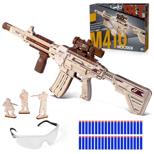 VATOS 3D Holzpuzzle Erwachsene, Wiederaufladbare M416 Holzpuzzle Modelle Bausatz mit Foam Darts, DIY Holz Waffe Puzzles Basteln Geschenkidee Spielzeug für Erwachsene und Teenager von VATOS