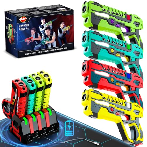 Wiederaufladbare Laser Tag Guns Set - VATOS Laser Tag 4 Spieler mit Ladestation, Keine Westen erforderlich, Infrarot-Laserpistolen mit Datenanzeige für Kinder Jugendliche Erwachsene Familie Gruppe von VATOS