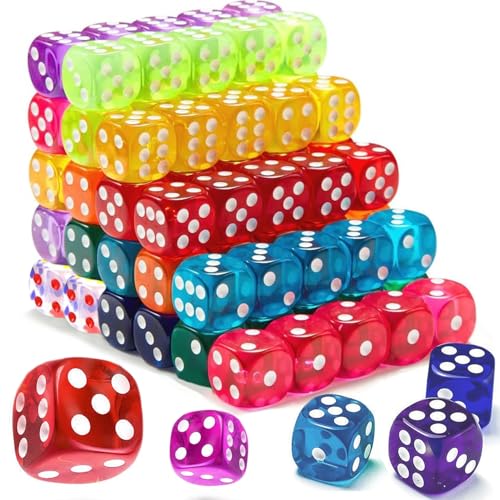 VAVICRAP 100 Stück Würfel 12mm Würfel Bunt Dice würfelset Transparent Spielwürfel Set Klein Semi Transparent Farben Kleine Würfel für Würfelspiele Brettspiele AktivitäTen Tischspiele von VAVICRAP