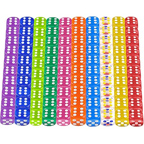 VAVICRAP 100 Stück Würfel Transparent 12mm Würfel Bunt 6 Seitige Transparent Spielwürfel Set Klein Semi Transparent Farben Würfel für Würfelspiele Brettspiele AktivitäTen Tischspiele von VAVICRAP