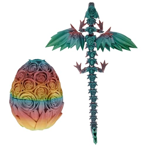 VAVPUP 3D Bedruckte Drache 3D Rose Dragon Eggs mit Drachen im beweglichen Gelenk Lebendem Drachenspielzeug Helle Farbe(Regenbogen Fliegender Drache) von VAVPUP