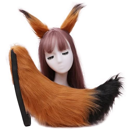 VAYEODEYU Cosplay-Requisiten-Sets, Cosplay Ohren Schwanz Leistung Requisiten Anime Fuchs Wolf Farbe Langes Haar Simulation Biest Ohren Schwanz Halloween Set von VAYEODEYU