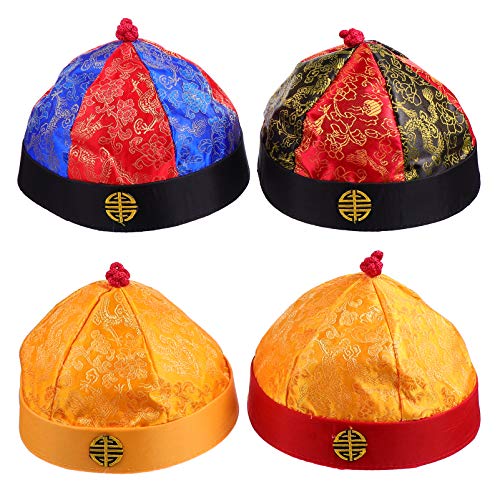 VAYEODEYU Orientalischer Hut，Party Cosplay Hut 4 Stück Hut Partyhüte Kinder Rollenspiel Stirnband Chinesische Kappe Alter chinesischer Kaiser Hüte Unisex Schädelkappe Maskerade Hüte Asiatische Hüte von VAYEODEYU