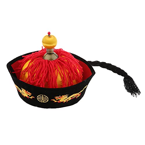 VAYEODEYU Orientalischer Hut，Party Cosplay Hut Sharplace Chinesischer orientalischer Kaiserhut mit Zöpfen, Pferdeschwanz, Fancy, mehrfarbig, 54 cm von VAYEODEYU