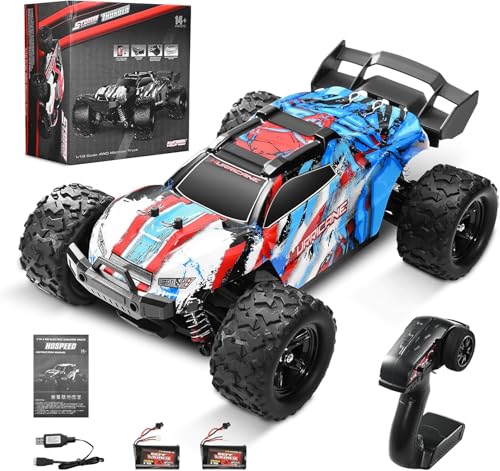 VAYOTOY Ferngesteuertes Auto 1:18 36KM/H Wahre Geschwindigkeit 4WD Geländewagen mit 2 Akkus 2,4GHz Drahtloses RC-Auto Off-Road Ferngesteuertes Buggy für Kinder, Erwachsene, Draußen (Blau) von VAYOTOY