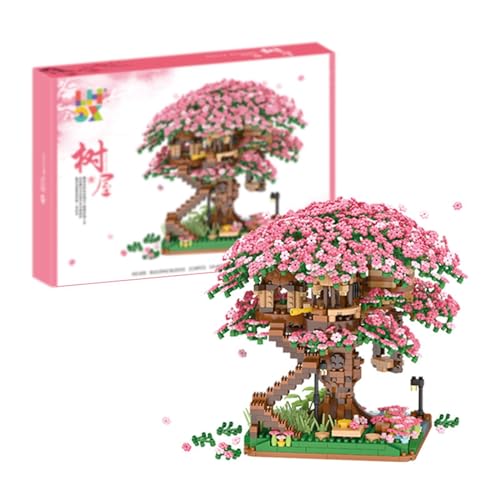 Mikro-Mini-Bausteine mit Kirschblüten-Bonsai-Baum-Set, Mini-Steine, Sakura-Baumhaus, 3668 Teile, gutes Geschenk für Kinder ab 14 Jahren und Erwachsene (Farbe: Bahnhof, Größe: 1810 Stück) von VAZZIC