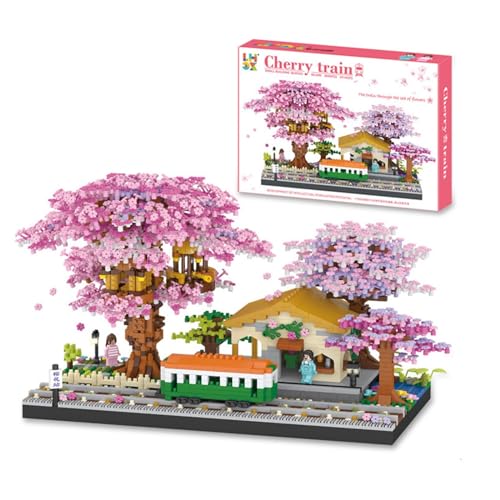 Mikro-Mini-Bausteine mit Kirschblüten-Bonsai-Baum-Set, Mini-Steine, Sakura-Baumhaus, 3668 Teile, gutes Geschenk für Kinder ab 14 Jahren und Erwachsene (Farbe: Bahnhof, Größe: 3668 Teile) von VAZZIC