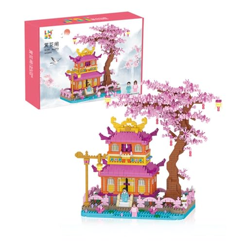 Mikro-Mini-Bausteine mit Kirschblüten-Bonsai-Baum-Set, Mini-Steine, Sakura-Baumhaus, 3668 Teile, gutes Geschenk für Kinder ab 14 Jahren und Erwachsene (Farbe: Blumenbeobachtung, Größe: 1810 Stück) von VAZZIC