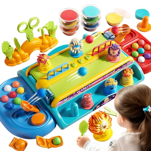 VBACALA Knete Set Knetwerkzeug für Kinder,Wilder Friseur Spiel Desktop Kampfmaschine mit Musik,29 Stück Knete Zubehör mit 8 Dosen Knetmasse,Rollenspielzeug Spielzeug Geschenk Knete ab 3 Jahre von VBACALA