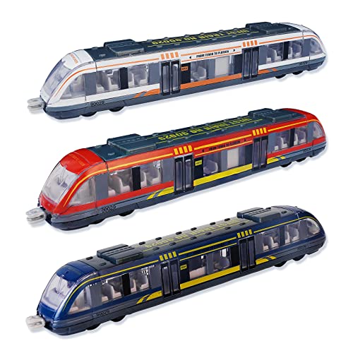 VBACALA Legierung Zug Spielzeug für Kinder ab 3 Jahren Hochgeschwindigkeitszug-Modelle aus Die-cast Metall mit Räder und Haken, 3er-Packung Lokomotive U-Bahn Spielzeug für Kindertag Geburtstag von VBACALA