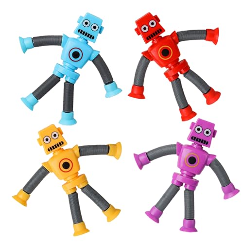 4 Pcs einziehbare Saugnapfspielzeuge, Cartoon-Roboterform, Dekompressionsspielzeug, trainieren die Tastsinne von Kindern, ein Überraschungsgeschenk für Kinder jeden Alters von VBBTYRU