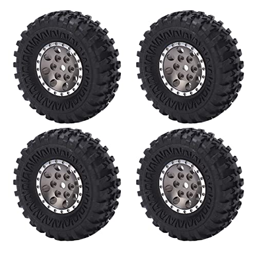 VBESTLIFE 1/24 RC Car Wheels Reifen, 4 Stück 55 Mm RC Gummireifen Aluminiumlegierung Felgen mit Messing Combiner Wheels für Axial SCX24 1/24 RC Car Wheels & Tires (Titan) von VBESTLIFE