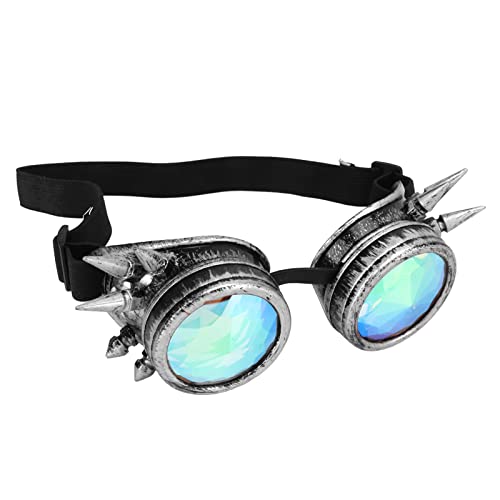 VBESTLIFE Kaleidoskop-Rave-Brille,Halloween-Kaleidoskop-Rave-Brille, Regenbogen-Kristalllinsen, Verstellbare Trippige Psychedelische Steampunk-Brille (Antikes Silber) von VBESTLIFE