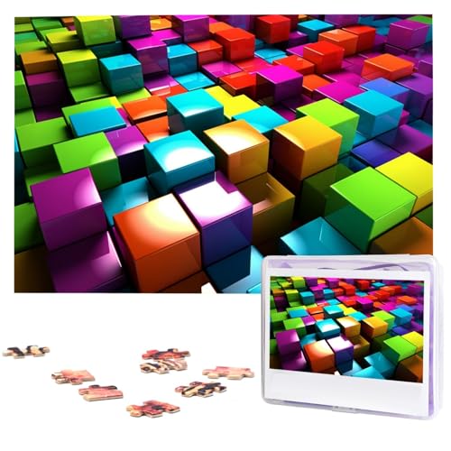 Puzzle für Erwachsene, 1000 Teile, Holzpuzzle, moderne Kunst, 3D-bunte Würfel, anspruchsvolle Puzzles, individuelles Bild, Puzzle, personalisiertes Fotopuzzle für Geschenk, Familie von VBNTY