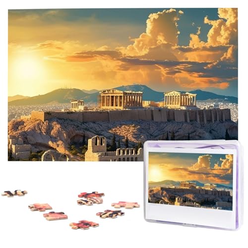 Puzzle für Erwachsene, 1000 Teile, Holzpuzzle, moderne Kunst, Akropolis, Stadtbild, Skyline, anspruchsvolle Puzzles, individuelles Bildpuzzle, personalisiertes Fotopuzzle für Geschenk, Familie von VBNTY