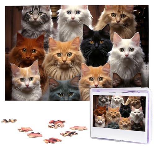 Puzzle für Erwachsene, 1000 Teile, Holzpuzzle, moderne Kunst, Puzzle, Katzensammlung, anspruchsvolle Puzzles, individuelles Bild, Puzzle, personalisiertes Fotopuzzle für Geschenk, Familie von VBNTY