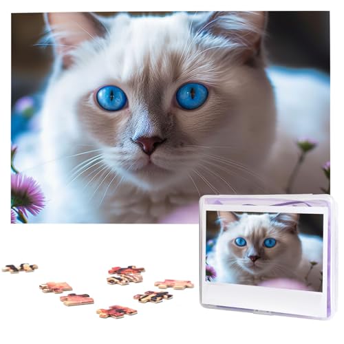 Puzzle für Erwachsene, 1000 Teile, Holzpuzzle, moderne Kunst, Puzzle, blauäugige Katze, herausfordernde Puzzles, individuelles Bild, Puzzle, personalisiertes Fotopuzzle für Geschenk, Familie von VBNTY