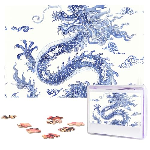 Puzzle für Erwachsene, 1000 Teile, Holzpuzzle, moderne Kunst, Puzzle, blauer und weißer Drache, herausfordernde Puzzles, individuelles Bild, Puzzle, personalisiertes Fotopuzzle für Geschenk, Familie von VBNTY