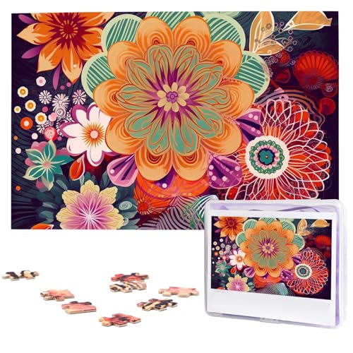 Puzzle für Erwachsene, 1000 Teile, Holzpuzzle, moderne Kunst, Puzzle, böhmische bunte Blumen, anspruchsvolle Puzzles, individuelles Bild, Puzzle, personalisiertes Fotopuzzle für Geschenk, Familie von VBNTY