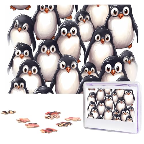 Puzzle für Erwachsene, 1000 Teile, Holzpuzzle, moderne Kunst, Puzzle, niedliche Pinguine, Skizze, herausfordernde Puzzle, individuelles Bildpuzzle, personalisiertes Fotopuzzle für Geschenk, Familie von VBNTY