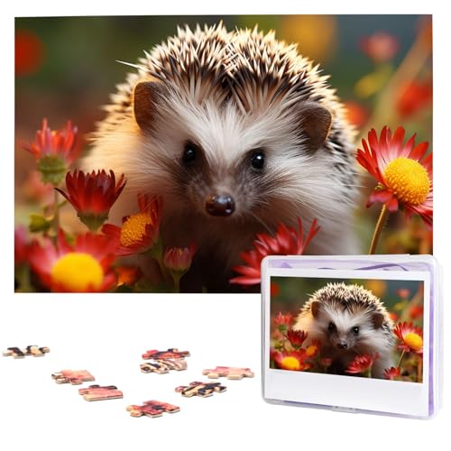 Puzzle für Erwachsene, 1000 Teile, Holzpuzzle, moderne Kunst, Puzzle, niedlicher Igel, Blume, anspruchsvolle Puzzle, individuelles Bild, Puzzle, personalisiertes Fotopuzzle für Geschenk, Familie von VBNTY