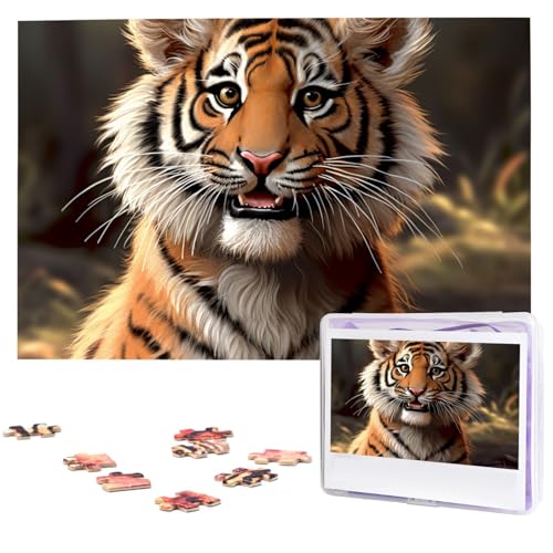 Puzzle für Erwachsene, 1000 Teile, Holzpuzzle, moderne Kunst, Puzzle, niedlicher Tiger, herausforderndes Puzzle, individuelles Bild, Puzzle, personalisiertes Fotopuzzle für Geschenk, Familie von VBNTY