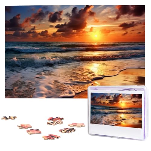 Puzzle für Erwachsene, 1000 Teile, Holzpuzzle, moderne Kunst, Strand, Sonnenaufgang, anspruchsvolle Puzzles, individuelles Bild, Puzzle, personalisiertes Fotopuzzle für Geschenk, Familie von VBNTY