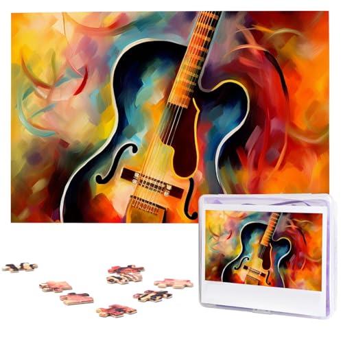 Puzzle für Erwachsene, 1000 Teile, Holzpuzzle, moderne Kunst, abstrakte Aquarell-Gitarre, anspruchsvolle Puzzles, individuelles Bild, Puzzle, personalisiertes Fotopuzzle für Geschenk, Familie von VBNTY